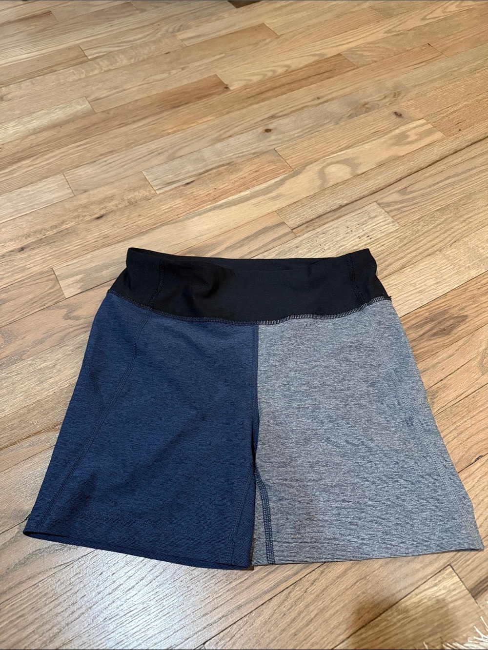 Outdoor Voices Two-Tone Bike Shorts in Navy, Gray & Black